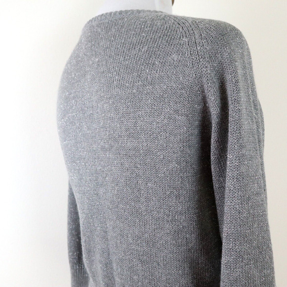 Sundance Size M Metallic Knit Crop Cardigan Sweater Button Gray - Picture 5 of 9